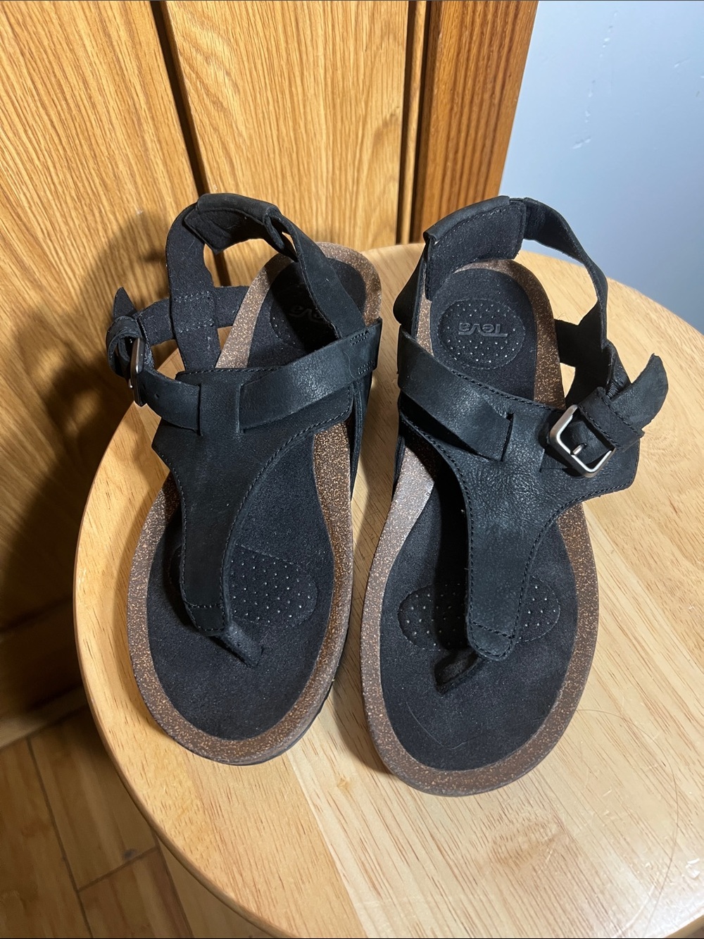 Teva Black Suede Toe-Post Sandals with Buckle